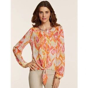 Chico's Summer Ikat Moria Top Women's Size‎ XS Sheer Long Sleeve Lightweight